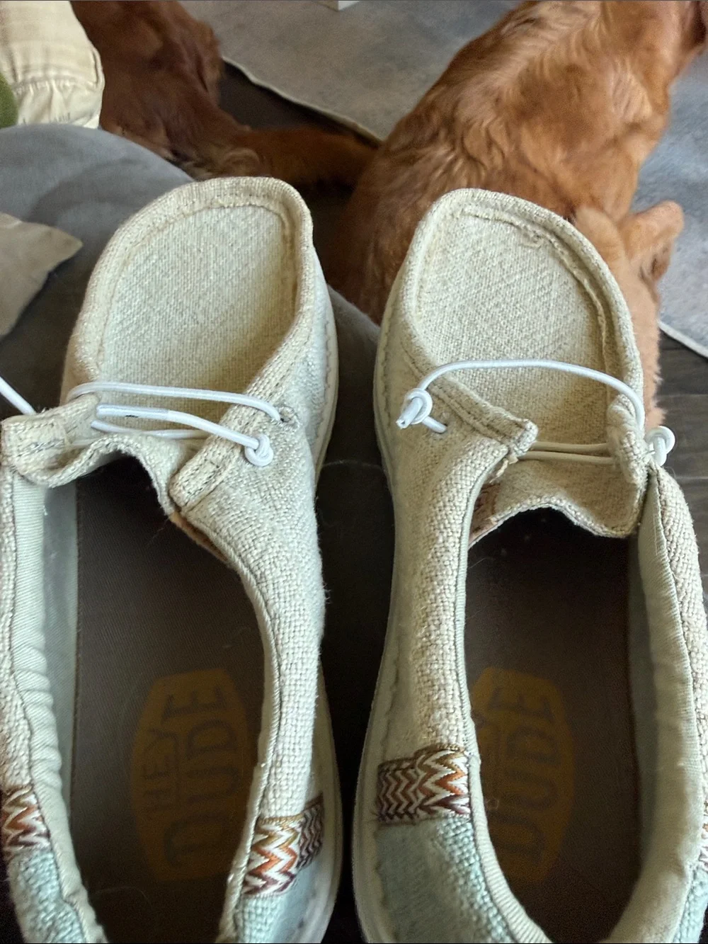 Hey Dude Men's Slip-On Loafers in Natural Beige Canvas